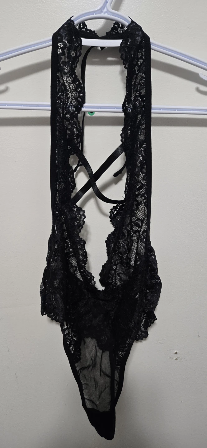 Black Lace Halter Bodysuit