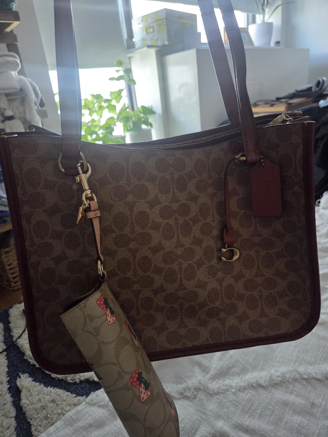 Coach Signature Canvas Tote Bag with Strawberry Charm - photo 2
