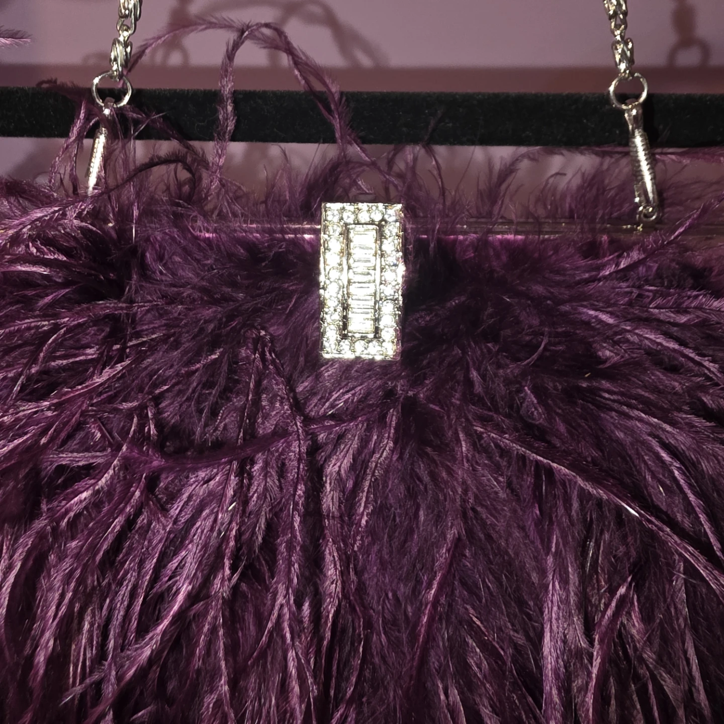 Dark Purple Ostrich Feather Clutch Bag - photo 3