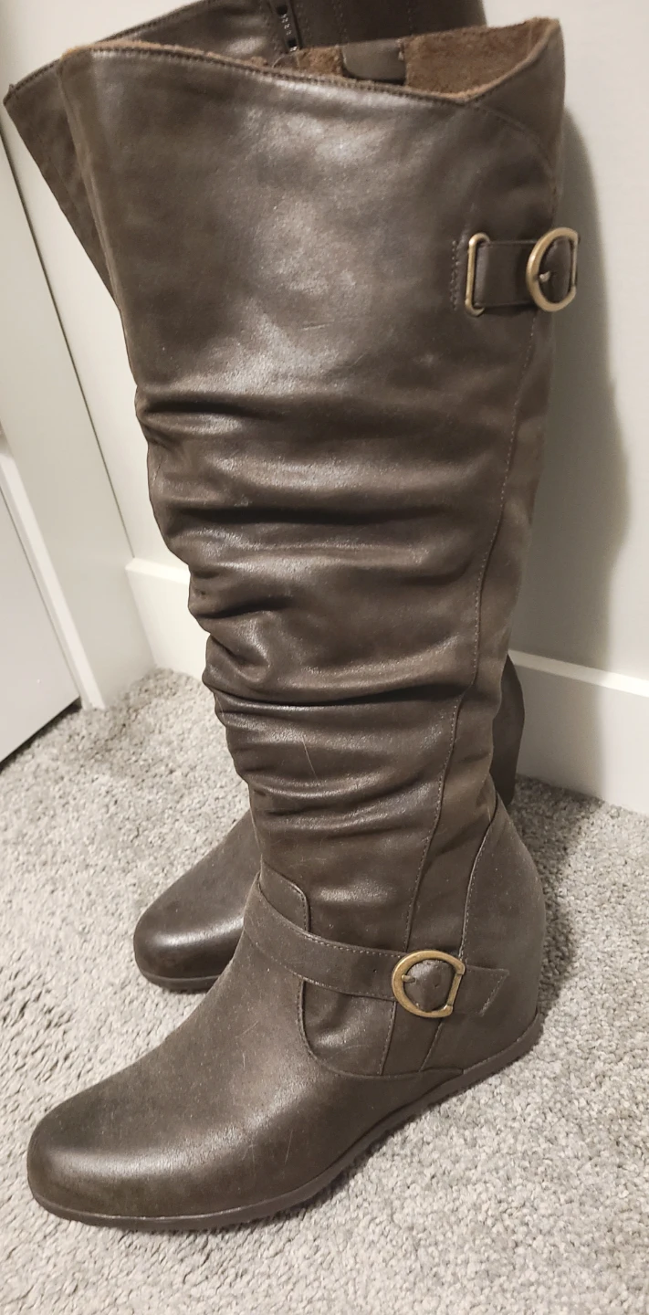 Brown Knee-High Wedge Boots - photo 2
