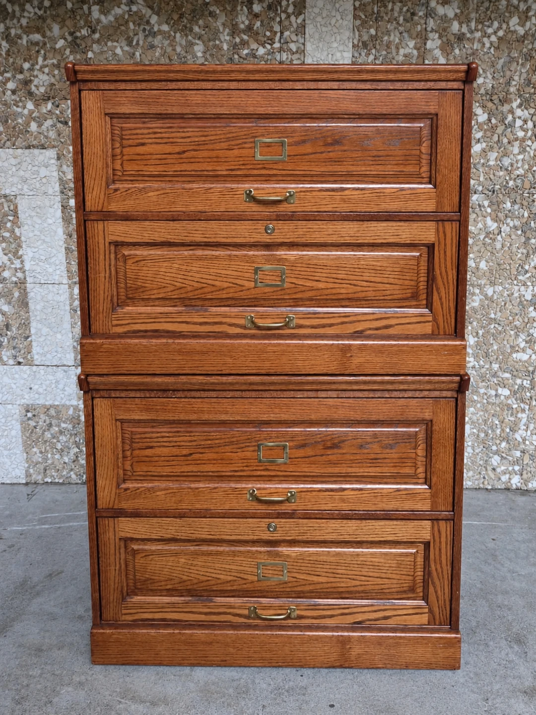 Vintage Tiger Oak Two Piece Stackable Filing Cabinet(s)