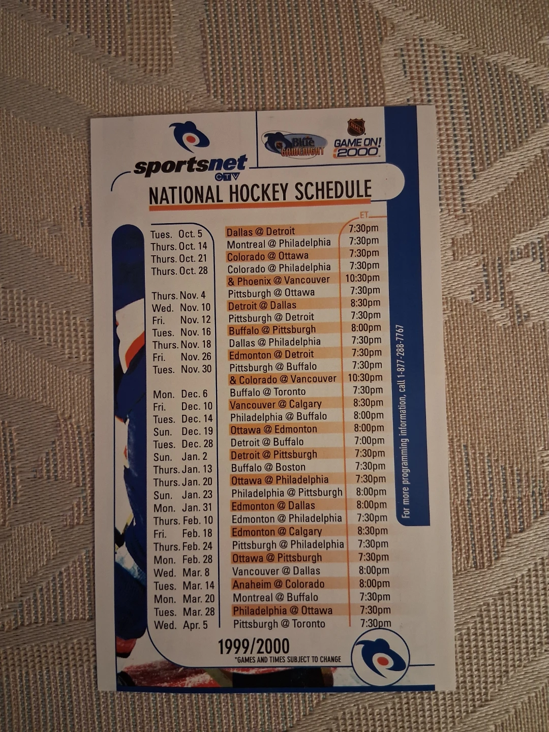 Vintage 1999/2000 Toronto Raptors & National Hockey Schedule - photo 2