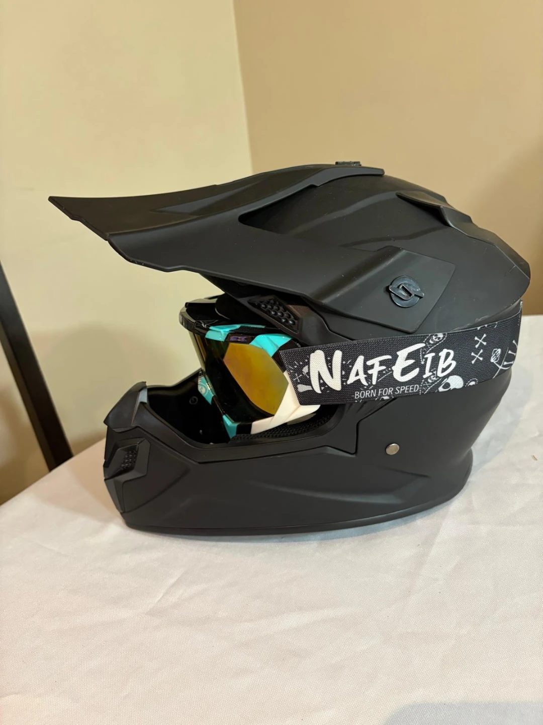 Matte Black Motocross Helmet with Goggles