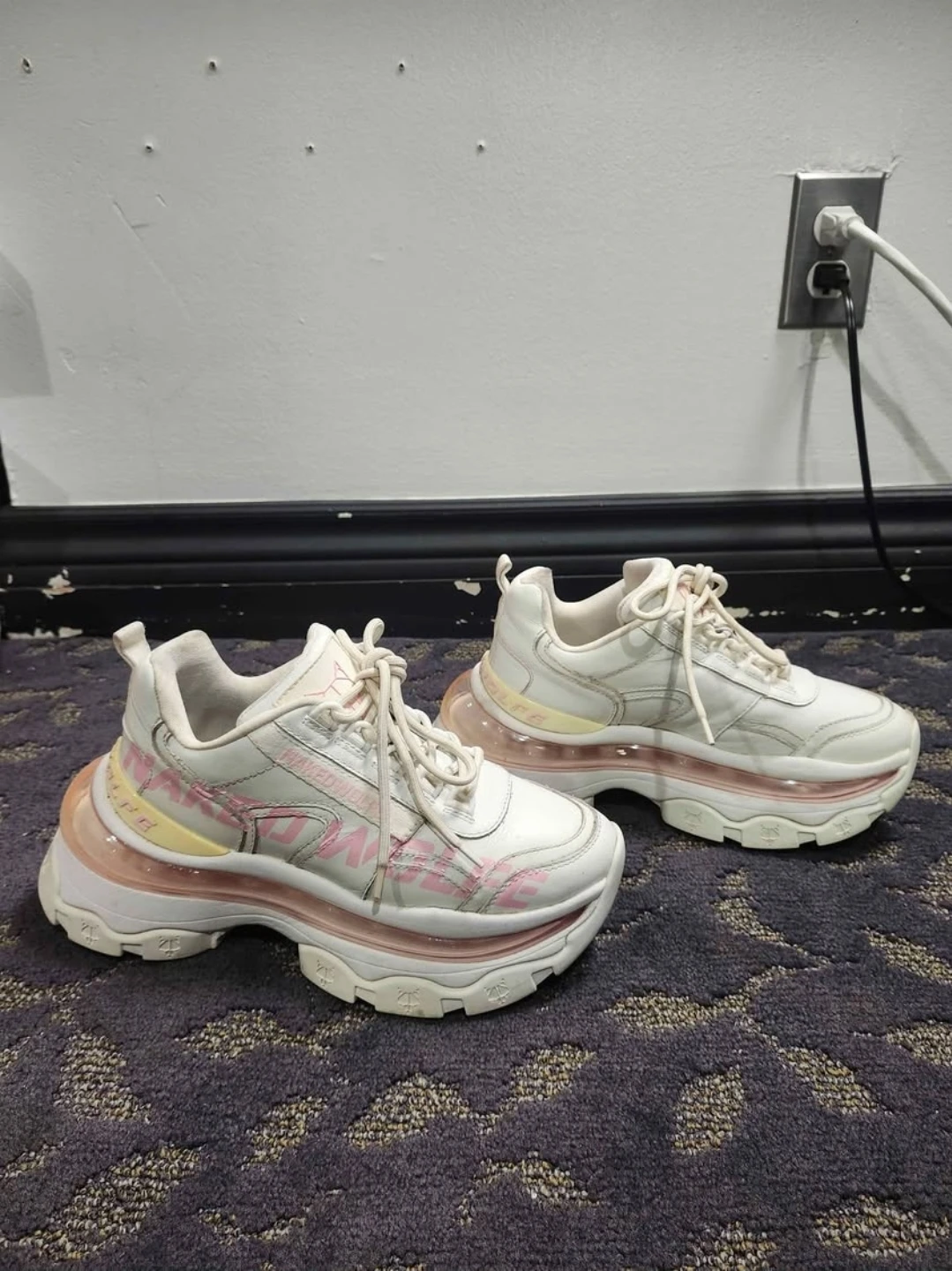 Naked Wolfe Art Fierce White and Pink Sneakers