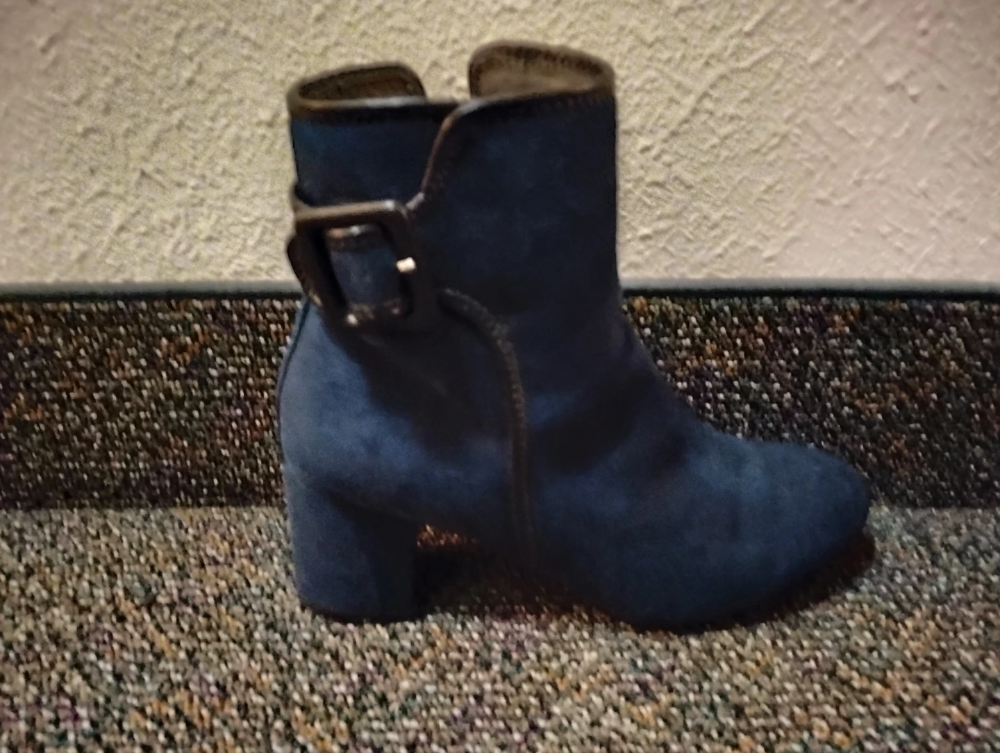 Blue Fake Suede Ankle Boots with Buckle