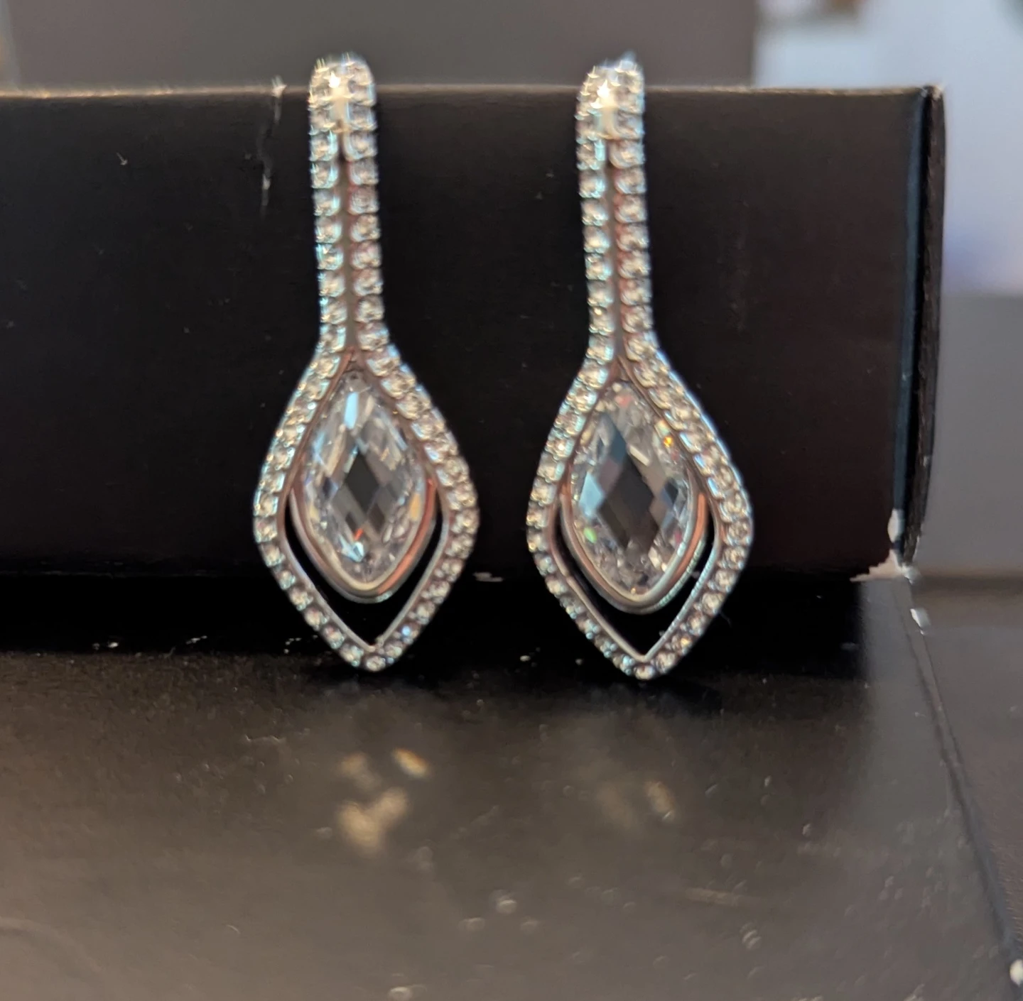 Silvertone Drop Pave Rhinestone Earrings - photo 3