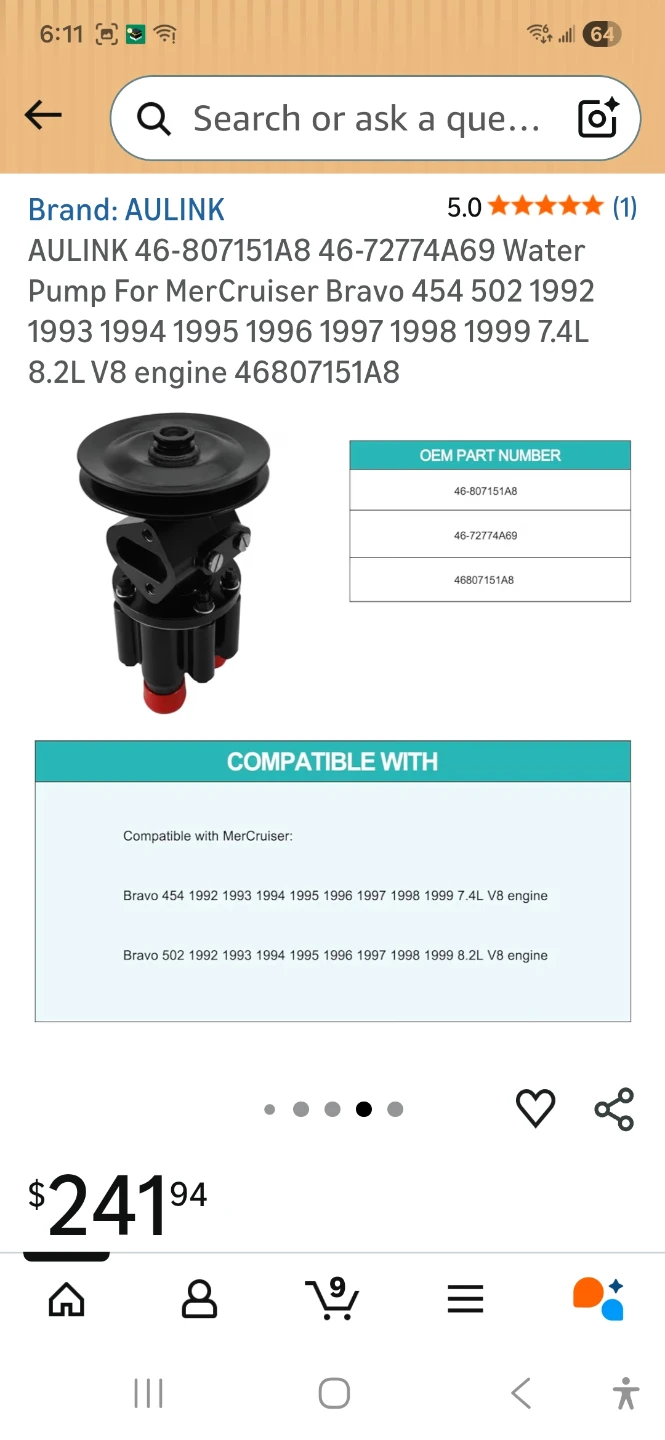 AULINK Water Pump for MerCruiser Bravo - photo 5