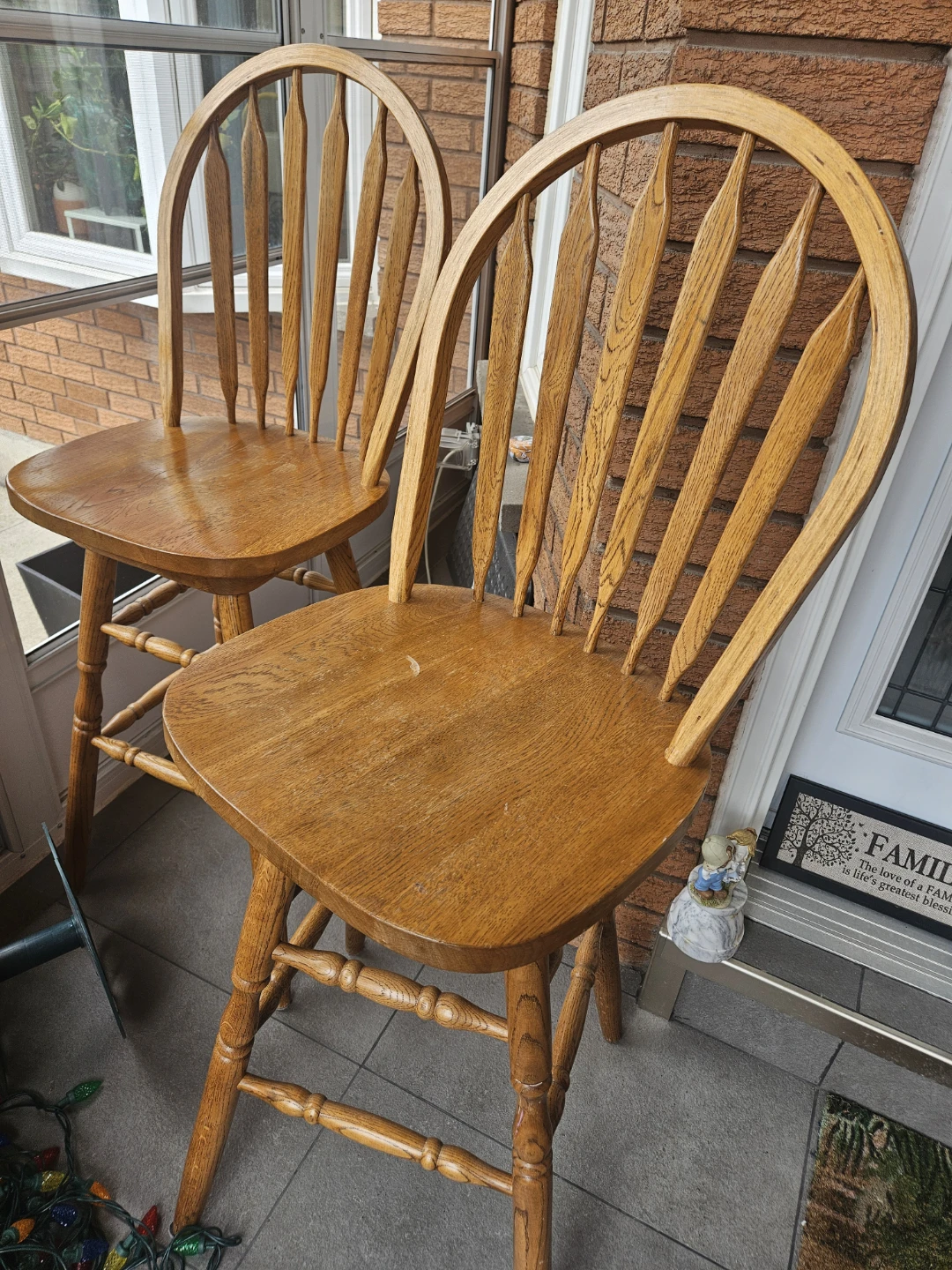 Set of Two Solid Oak Bar Stools - photo 3