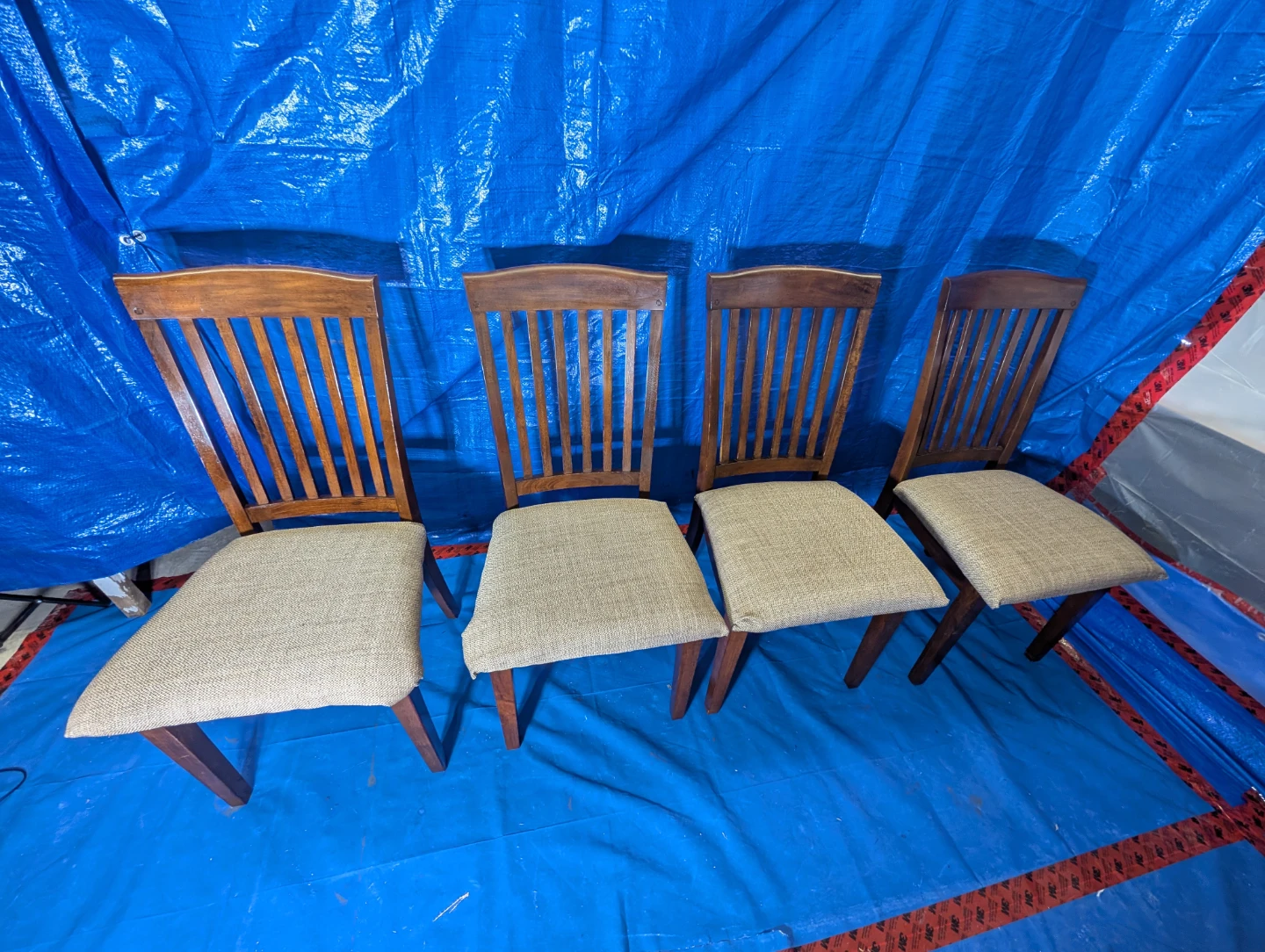 Set of 4 Wooden Dining Chairs (Reupholstered) - photo 4