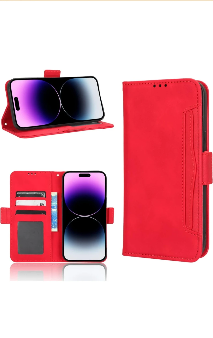 iPhone 15 Pro, PU Leather Wallet Folio Cover red
