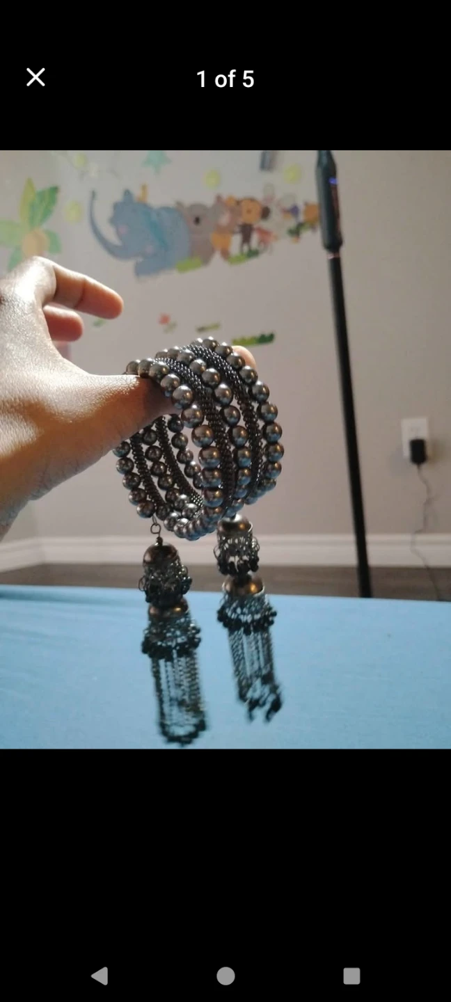Gunmetal Tone Beaded Bracelet with Jhumka Charms - photo 2