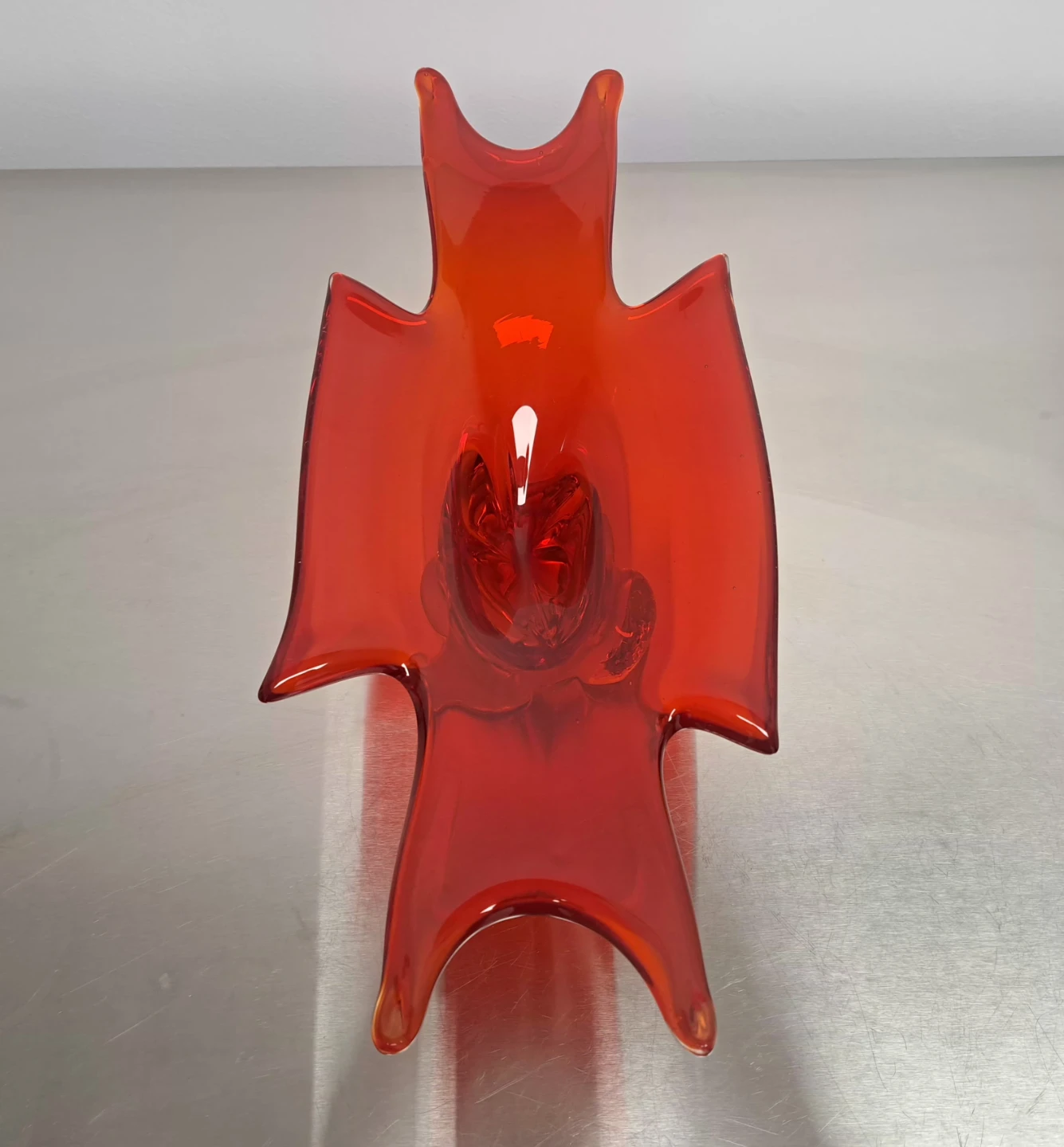 MCM Vintage Red Art Glass Footed Bowl - photo 2
