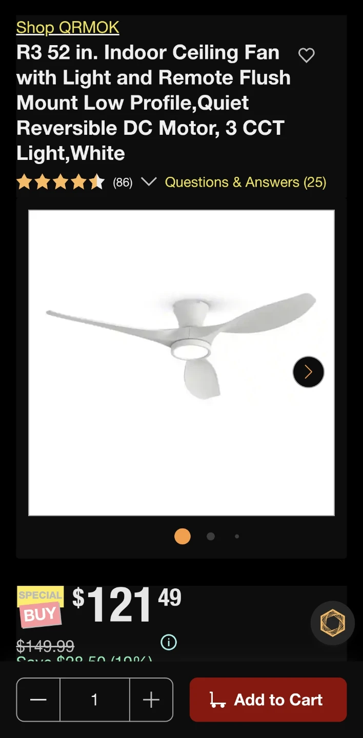 Taloya R3 52 in. Indoor Ceiling Fan with Light - photo 2