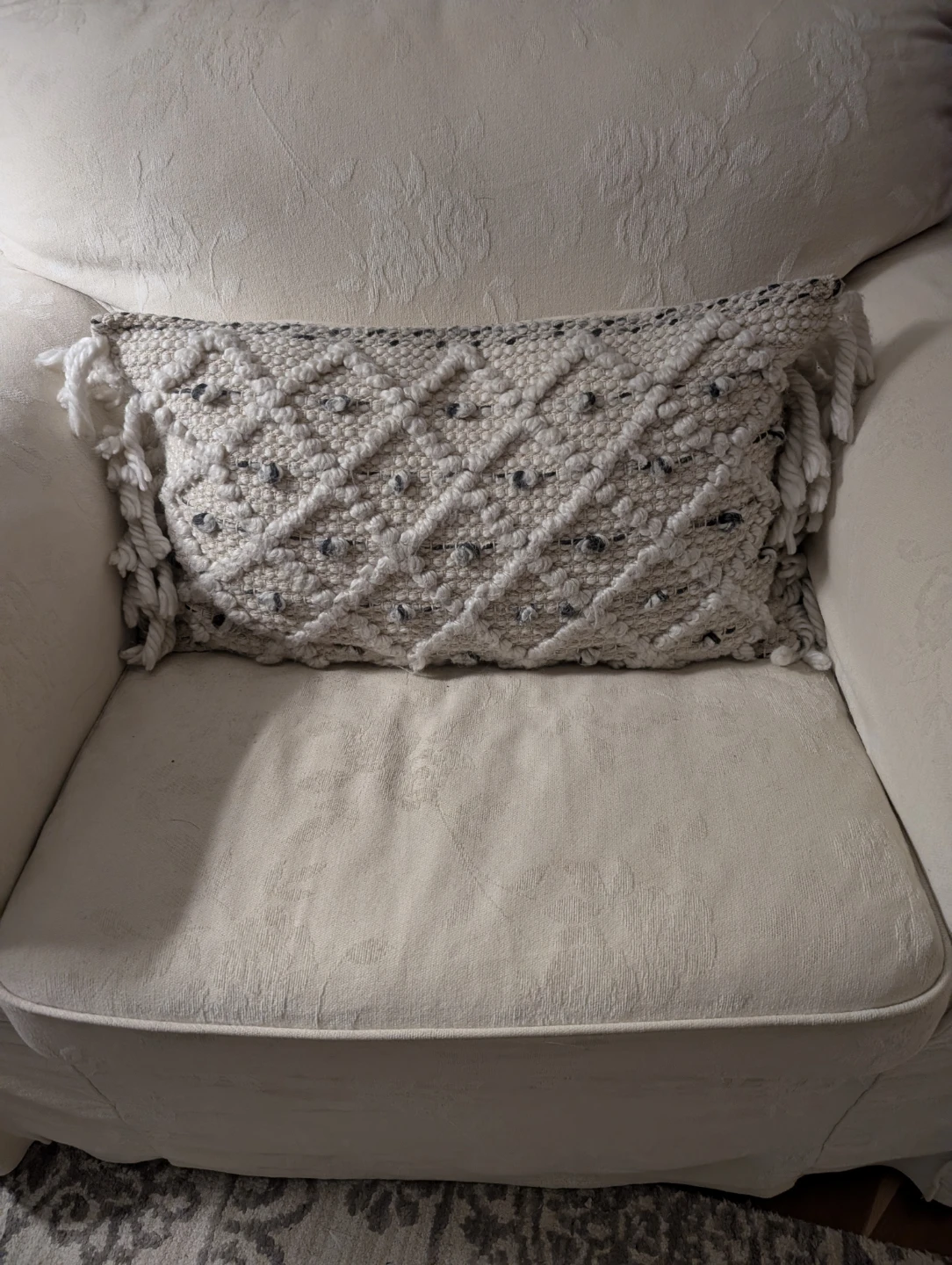 Textured Cream and Grey Lumbar Pillow - photo 2