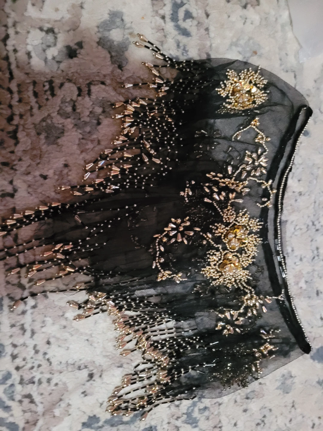 Black and gold beaded dance hip scarf - photo 2