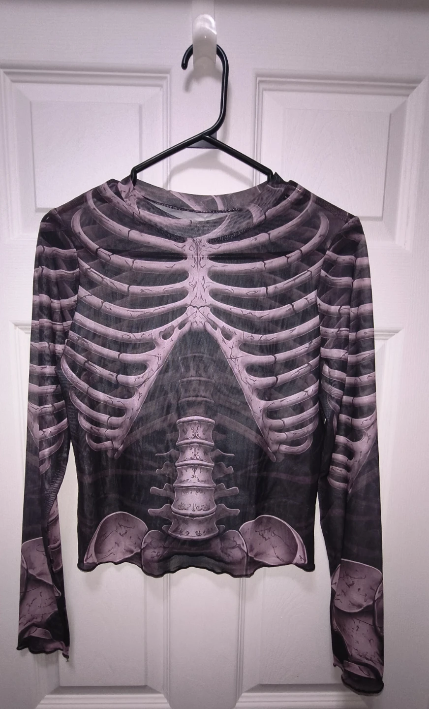Skeleton Print Mesh Long Sleeve Top