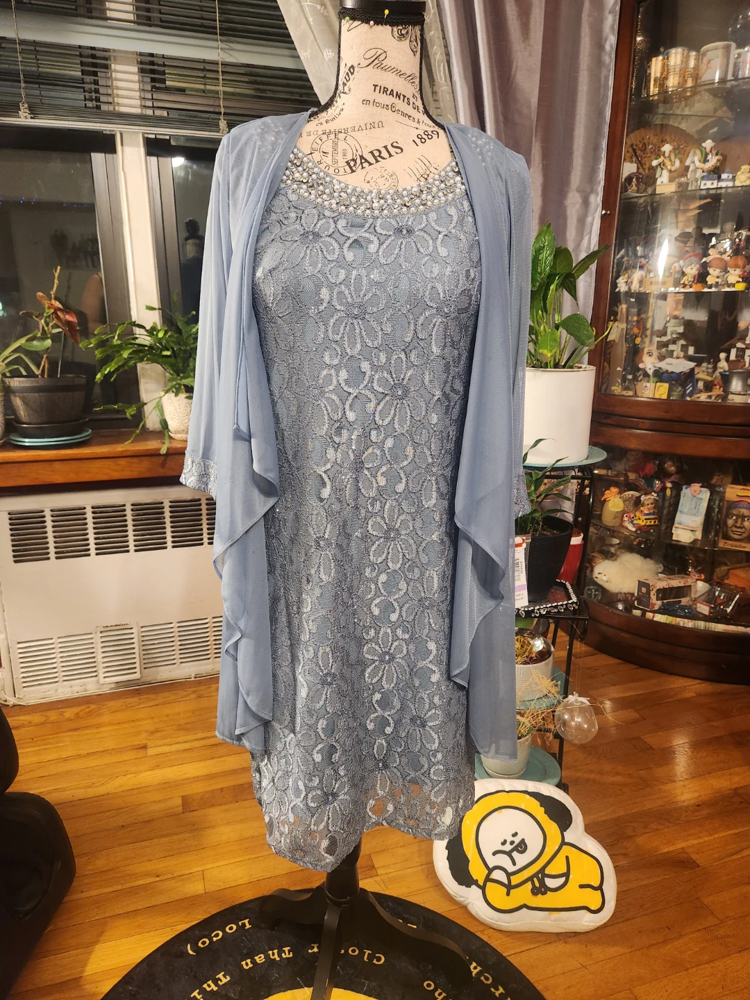 R&M Richards NWT Blue Beaded Lace Dress & Sheer Jacket 2 Set
