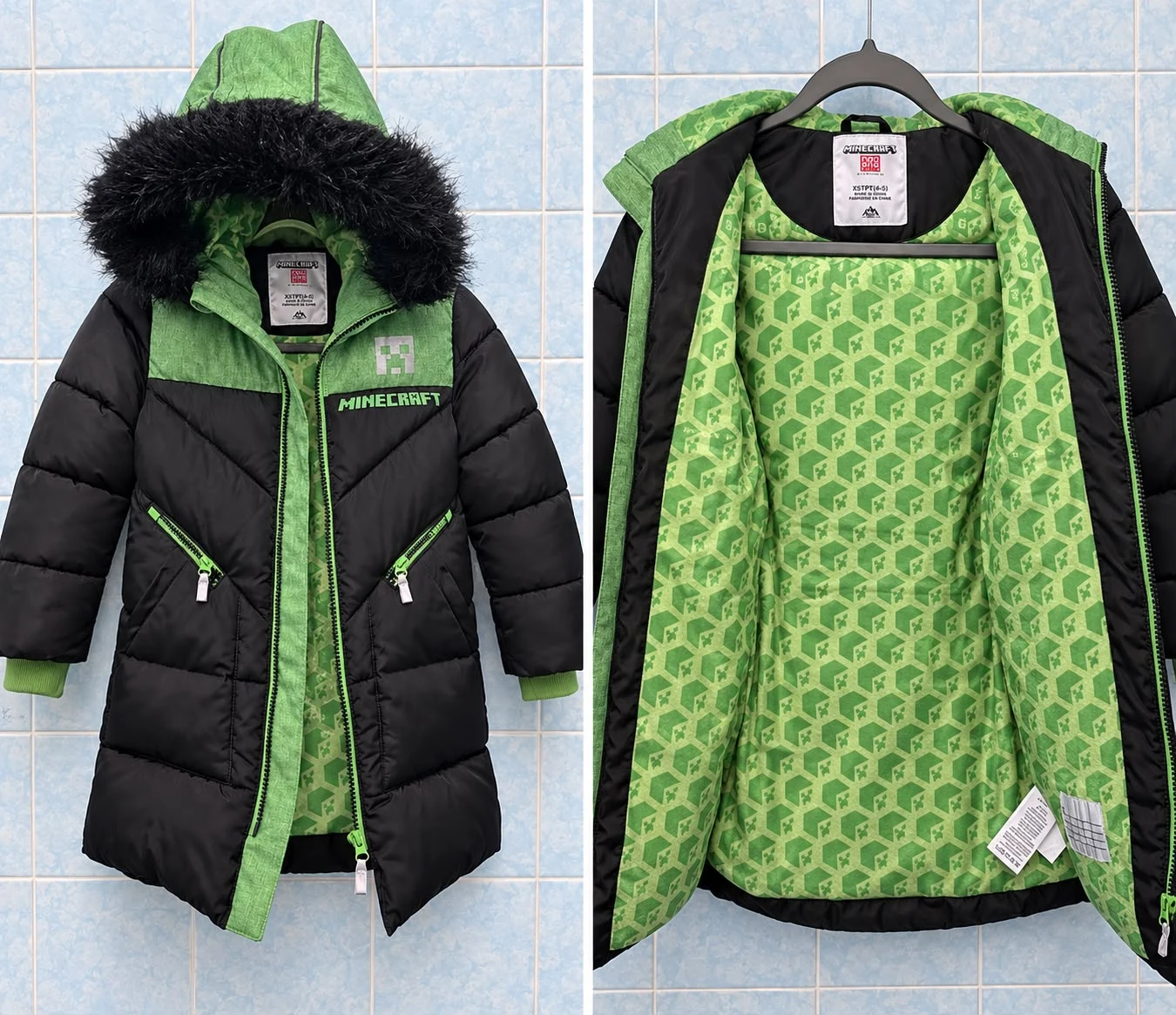 Minecraft Kids Winter Parka Jacket Green/Black
