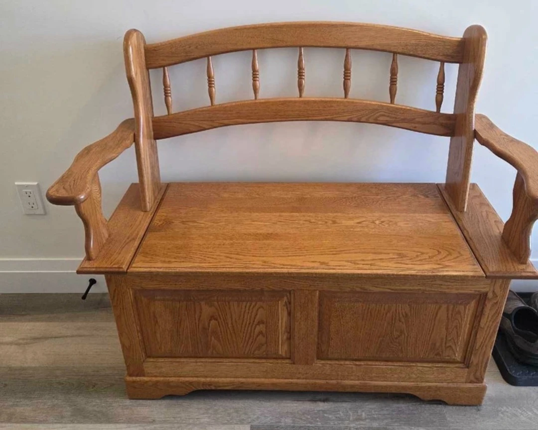Solid Oak Wooden Storage Bench