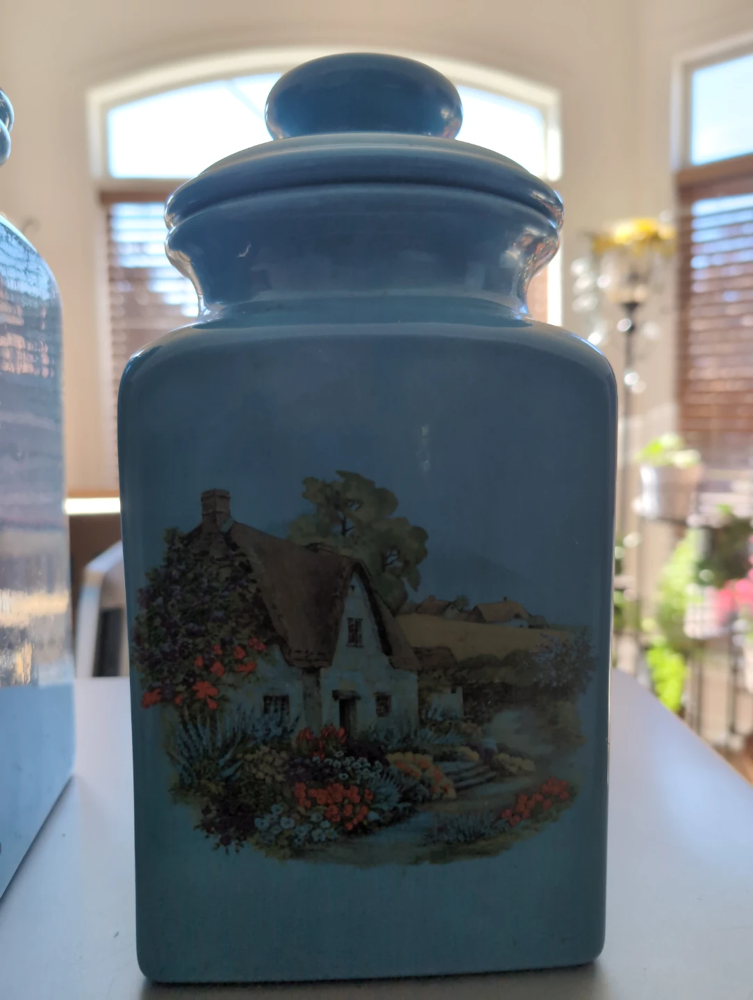 Two Vintage Blue Ceramic Storage Jars - photo 3