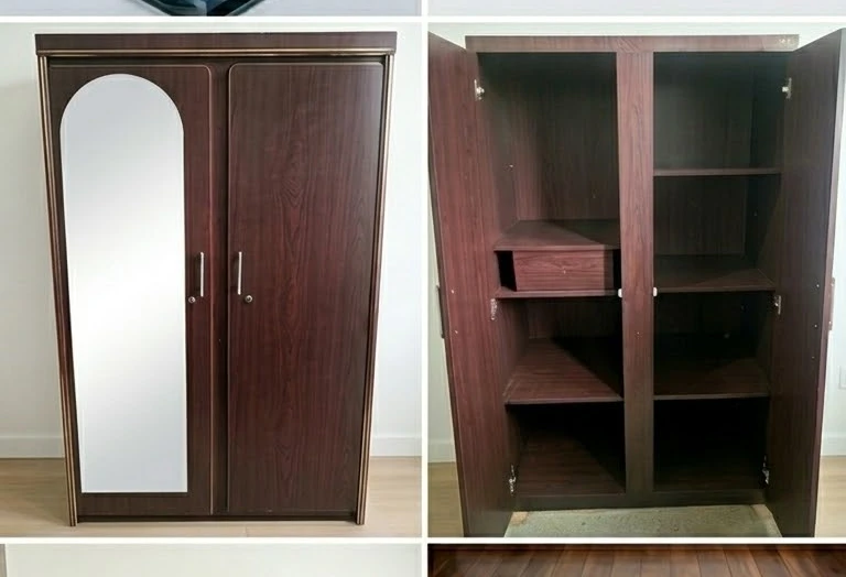 Dark Wood Wardrobe with Mirror