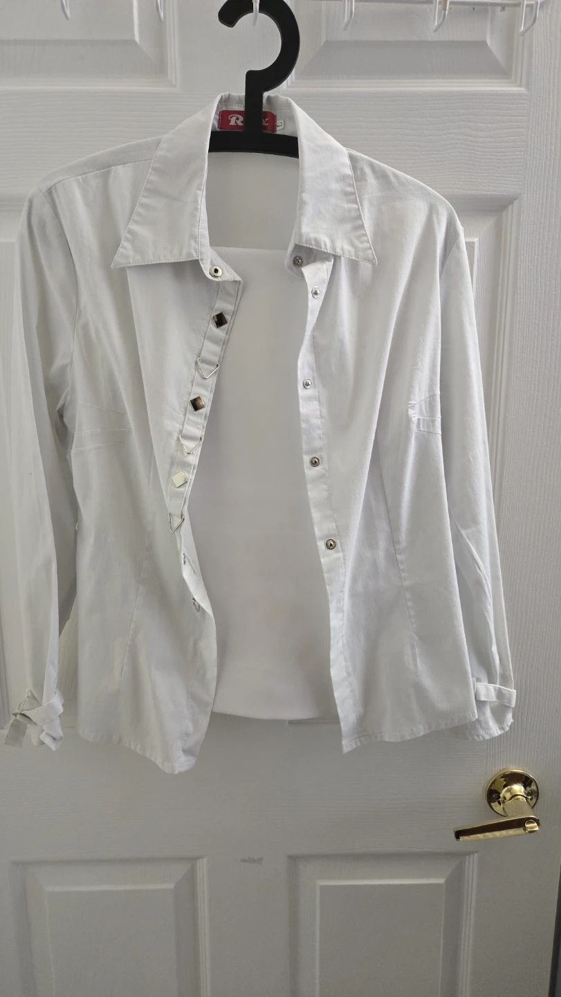 White Button-Up Long Sleeve Shirt with Skirt