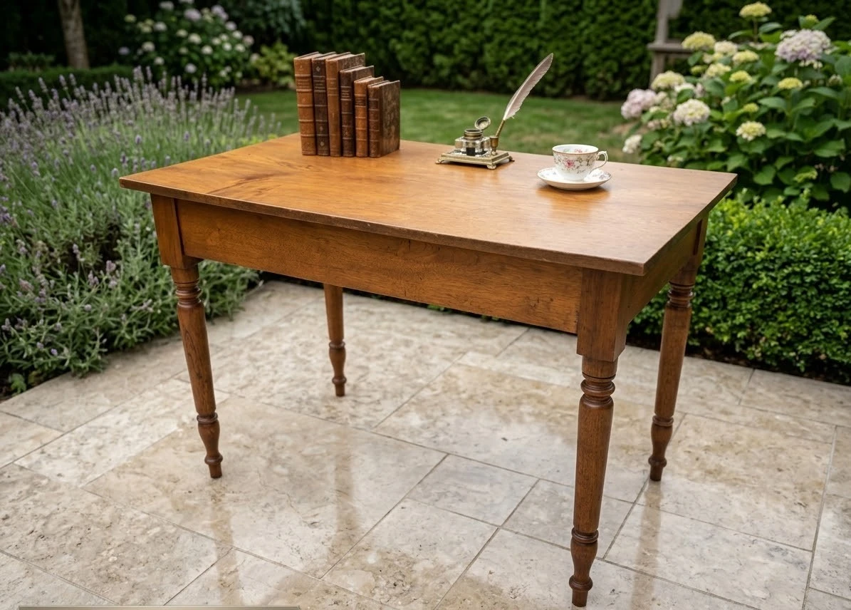 Vintage Solid Wood Accent Table / Desk with Turned Legs