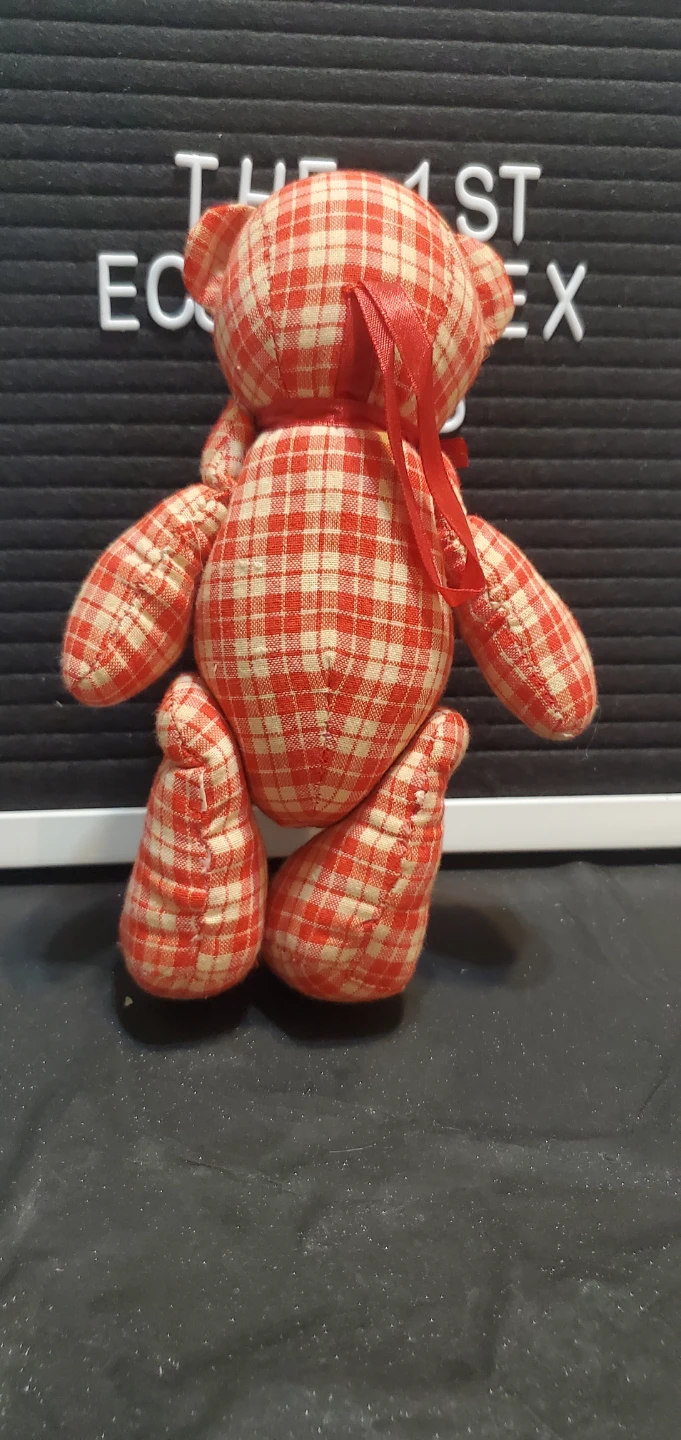 Vintage Red Gingham Fabric Teddy Bear - photo 2