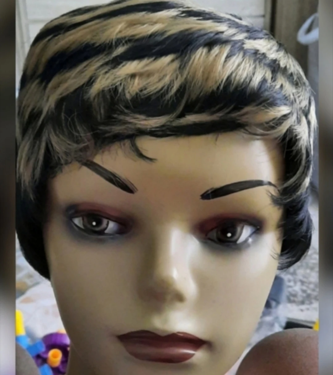 Short black and blonde pixie cut wig