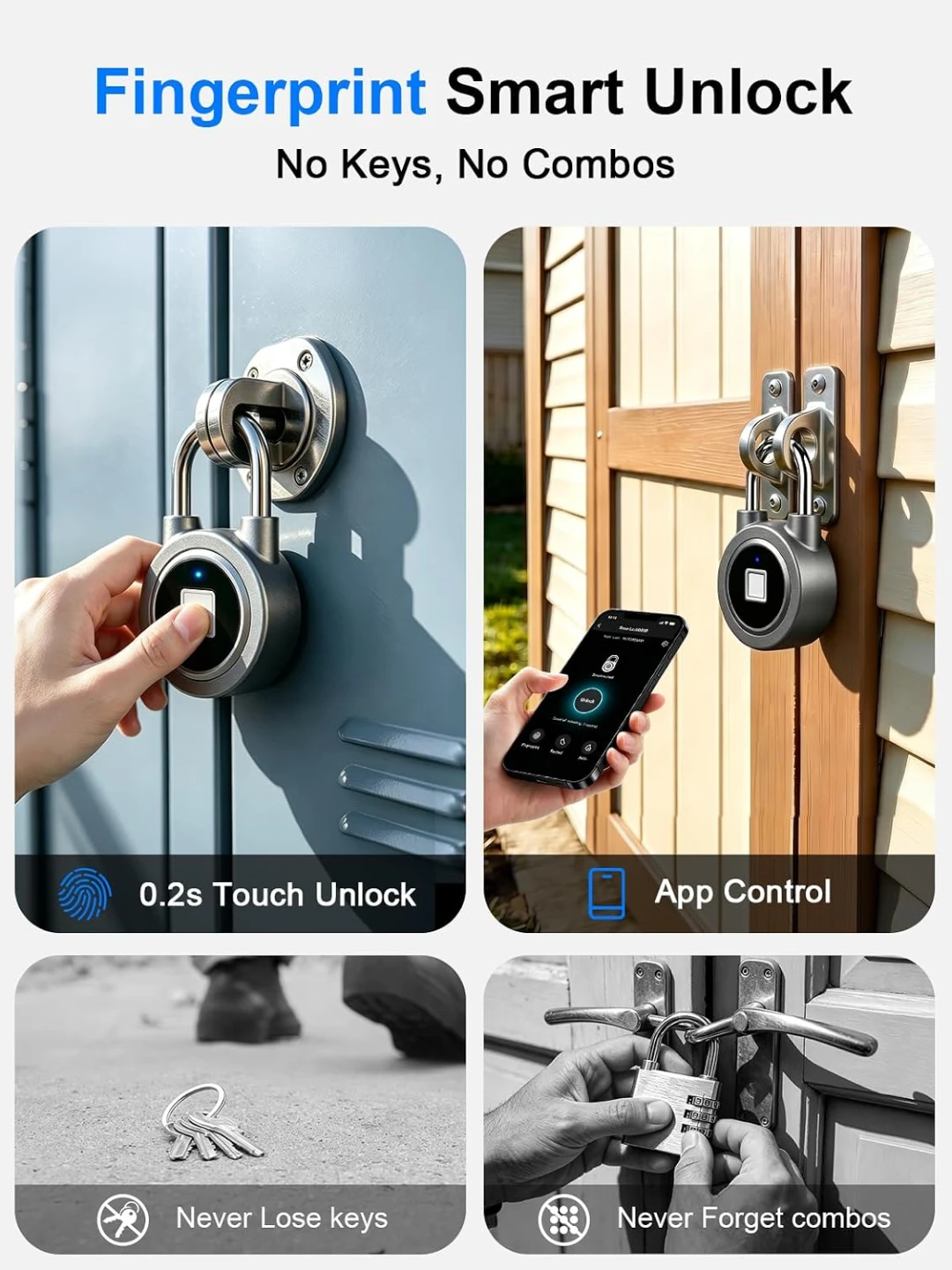 Fingerprint Padlock, Smart Padlock Fingerprint Lock(Grey) - photo 3