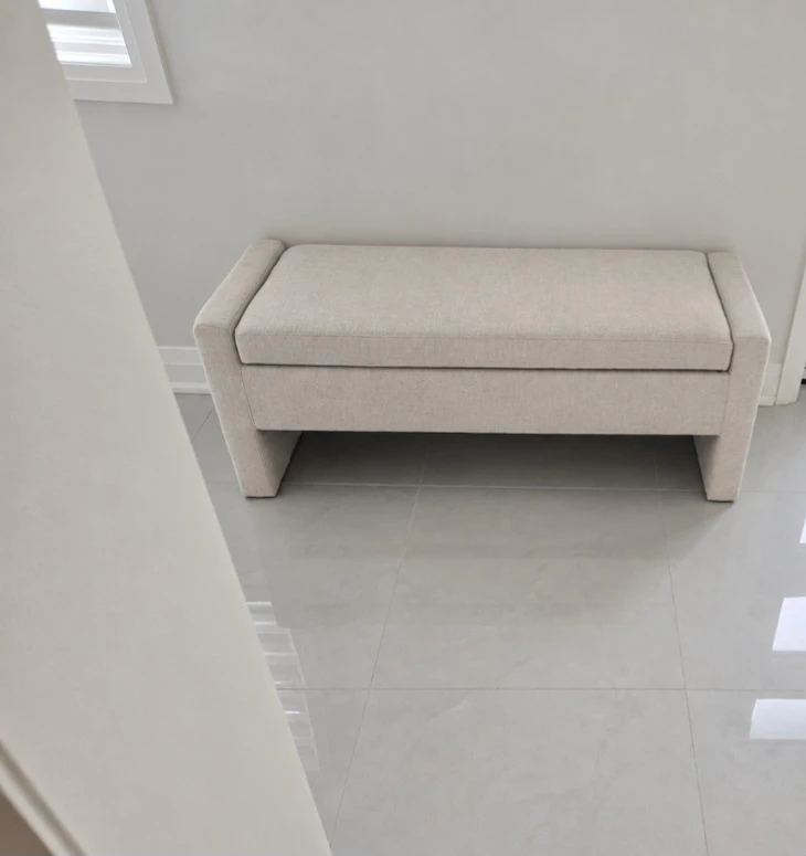 Upholstered Beige Storage Bench