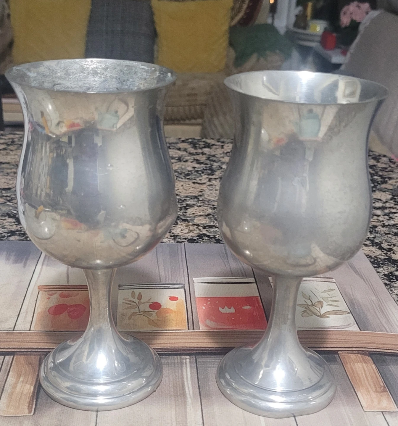 Set of Two Vintage Pewter Goblets
