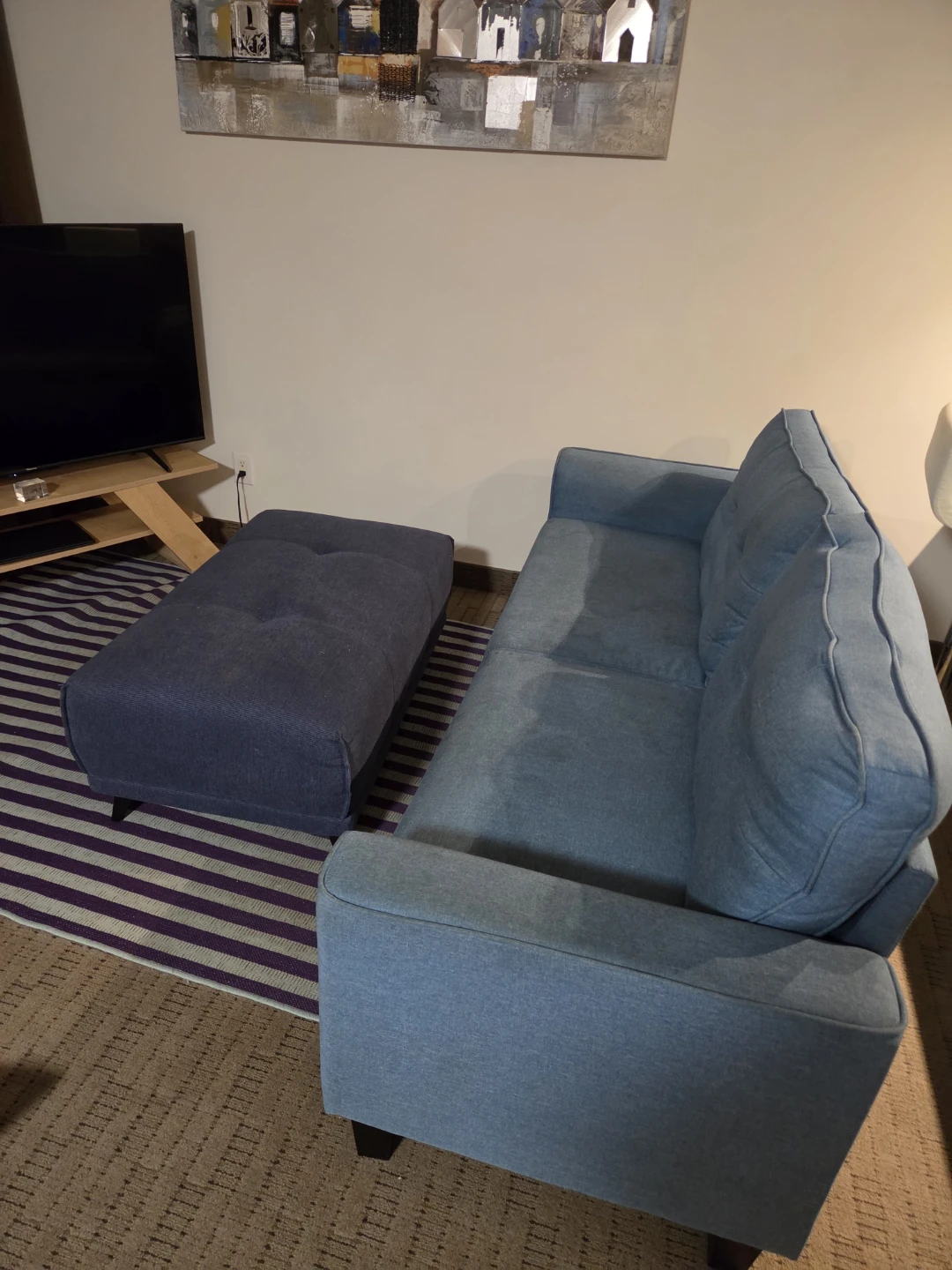 Blue Sofa with Matching Ottoman