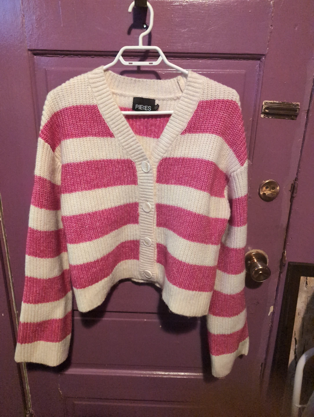PIECES Striped Knit Cardigan