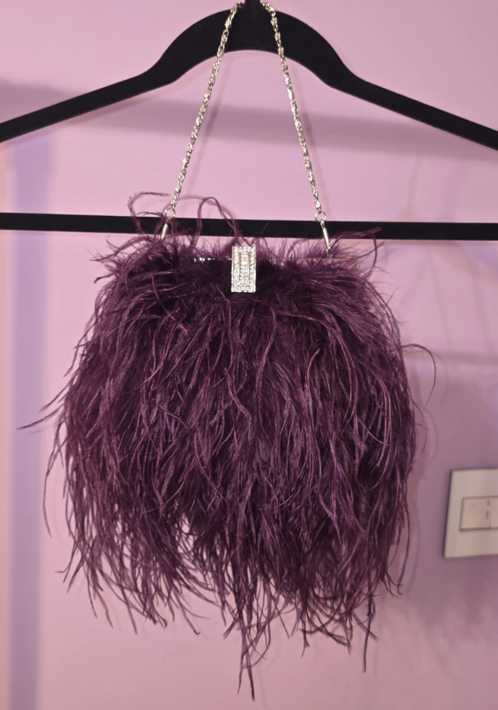 Dark Purple Ostrich Feather Clutch Bag