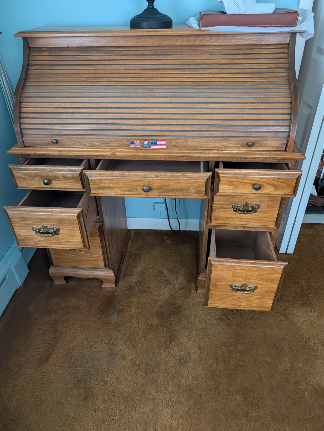 Traditional Wooden Roll Top Desk - photo 2