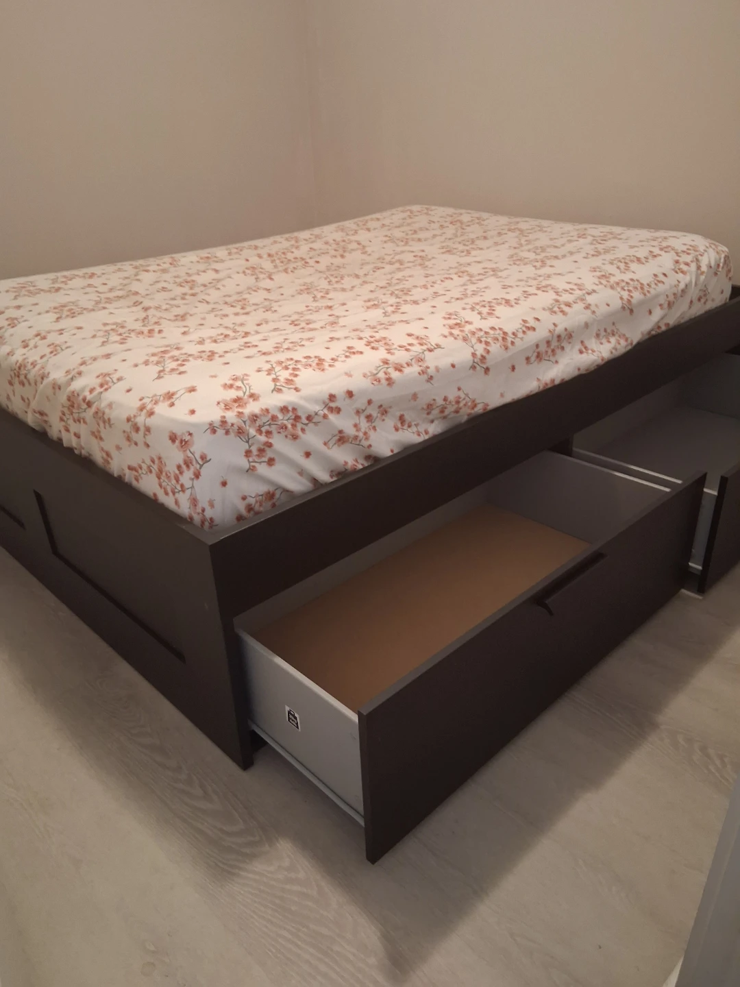 Queen Sized Dark Brown Storage Bed Frame