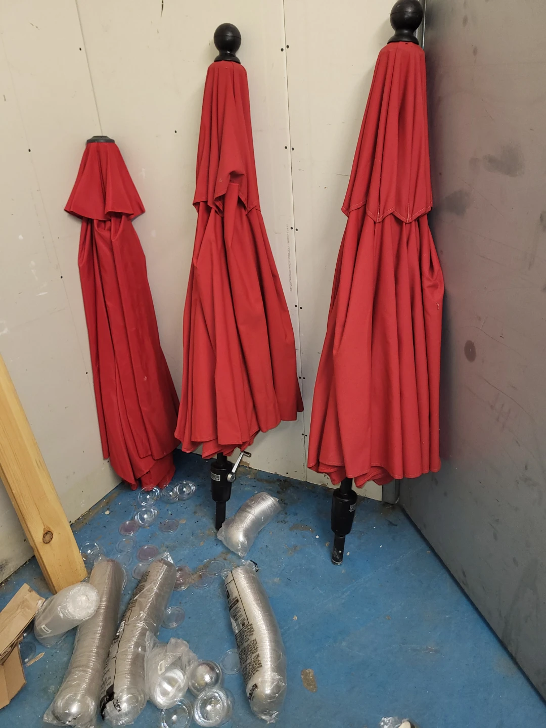 Three Red Patio Umbrellas