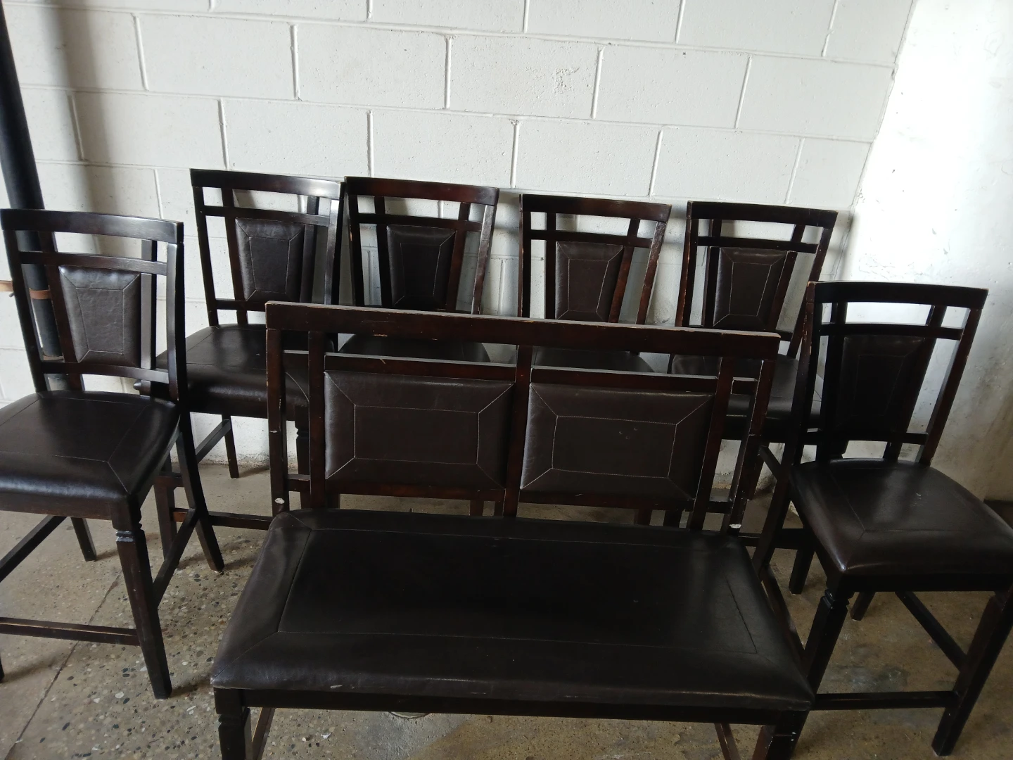 6 chears and a bench tall no table