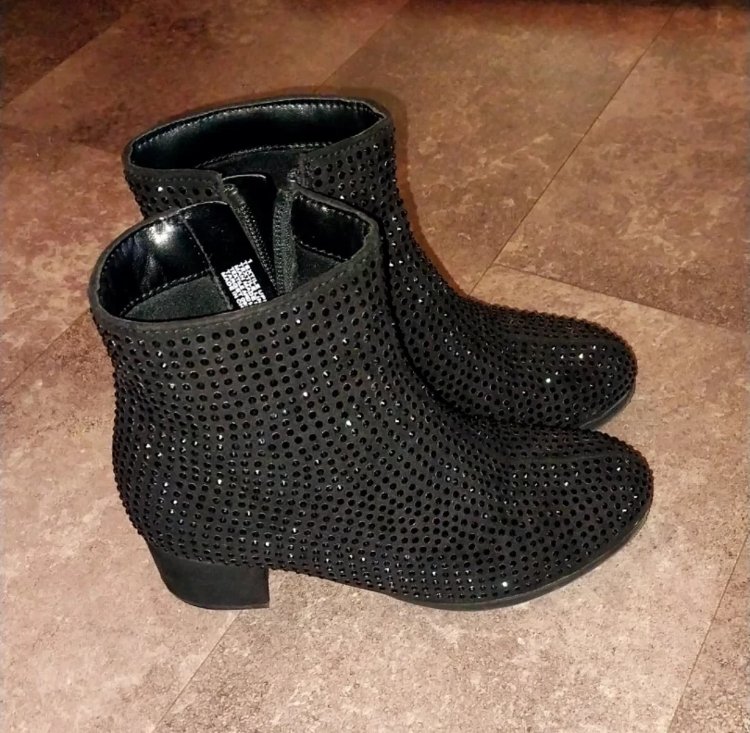 Black Rhinestone Ankle Boots