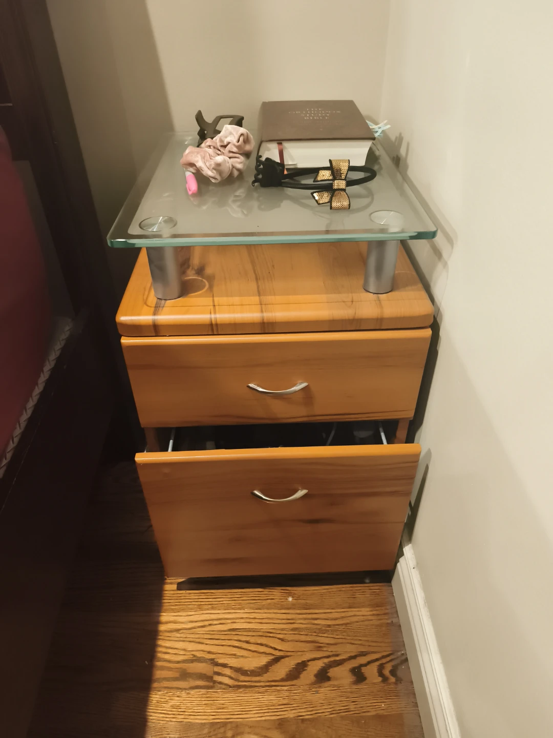 Wood and Glass 2-Drawer Nightstand and wooden desk - photo 2