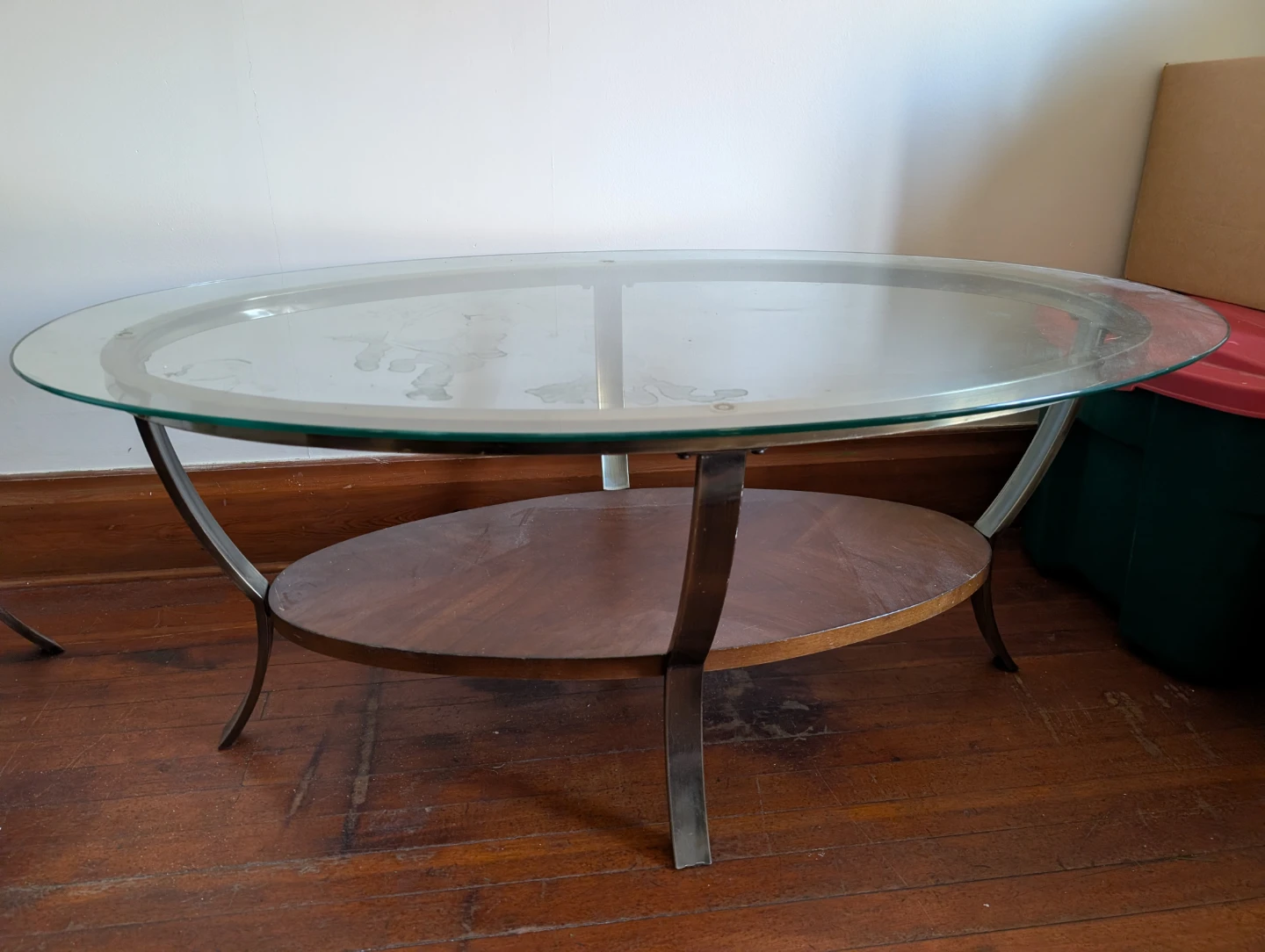 Oval Glass coffee table and 2 circle glass Table