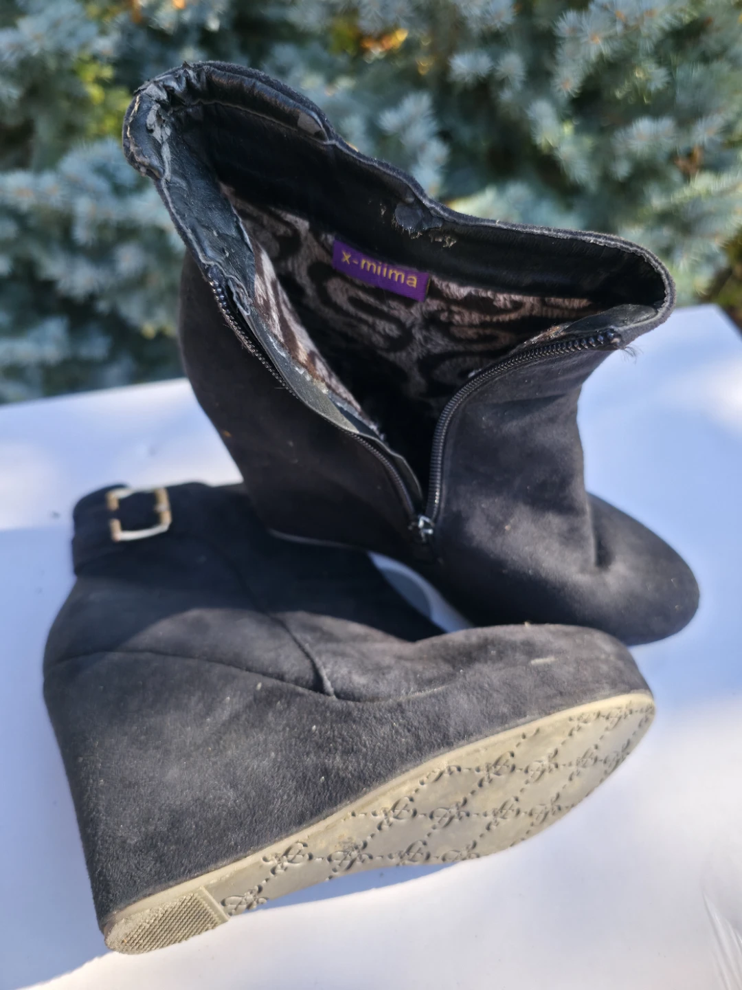 x-miima Black Suede Wedge Ankle Boots - photo 2