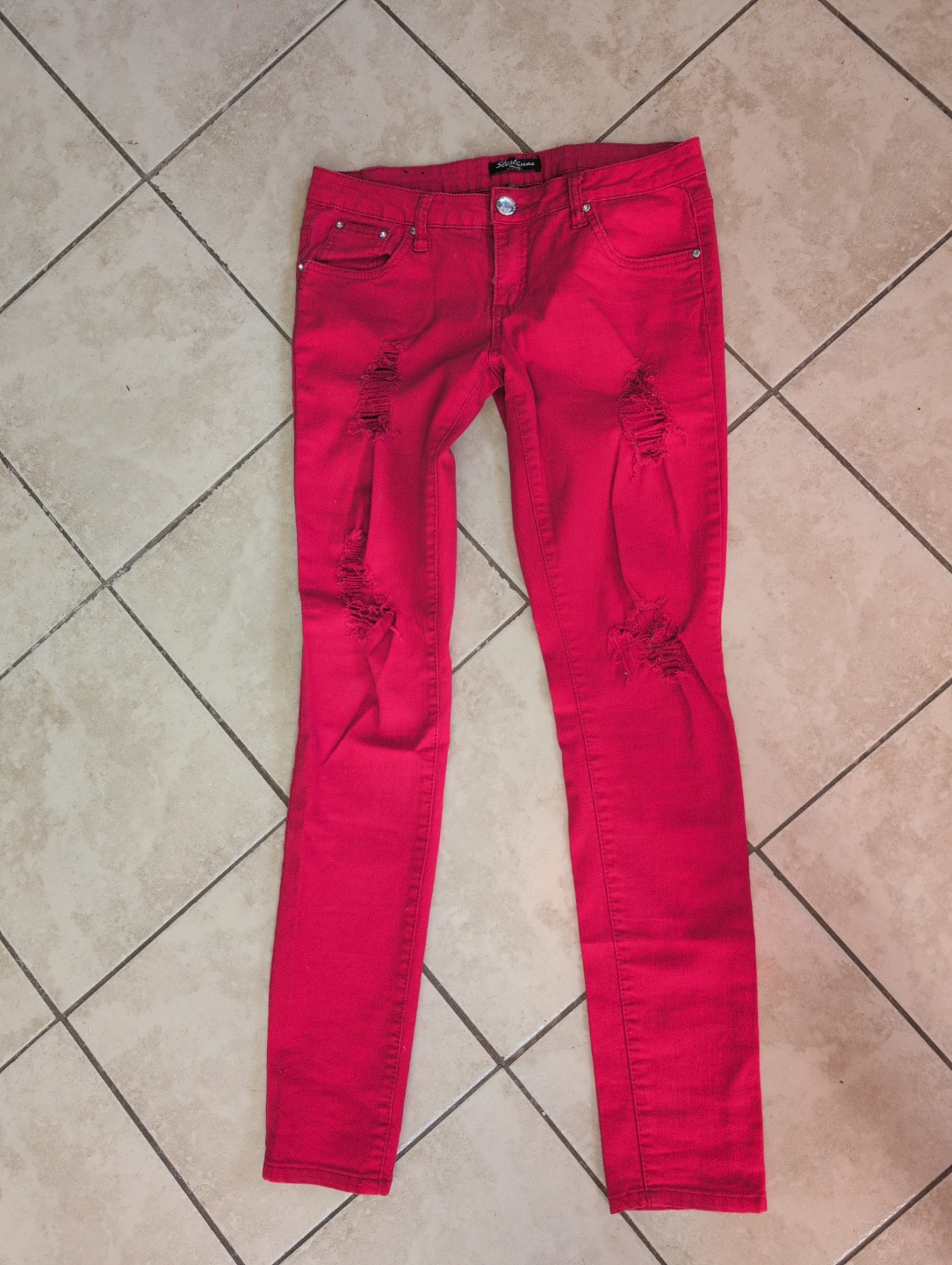 Streetwear Souls Red Distressed Jeans