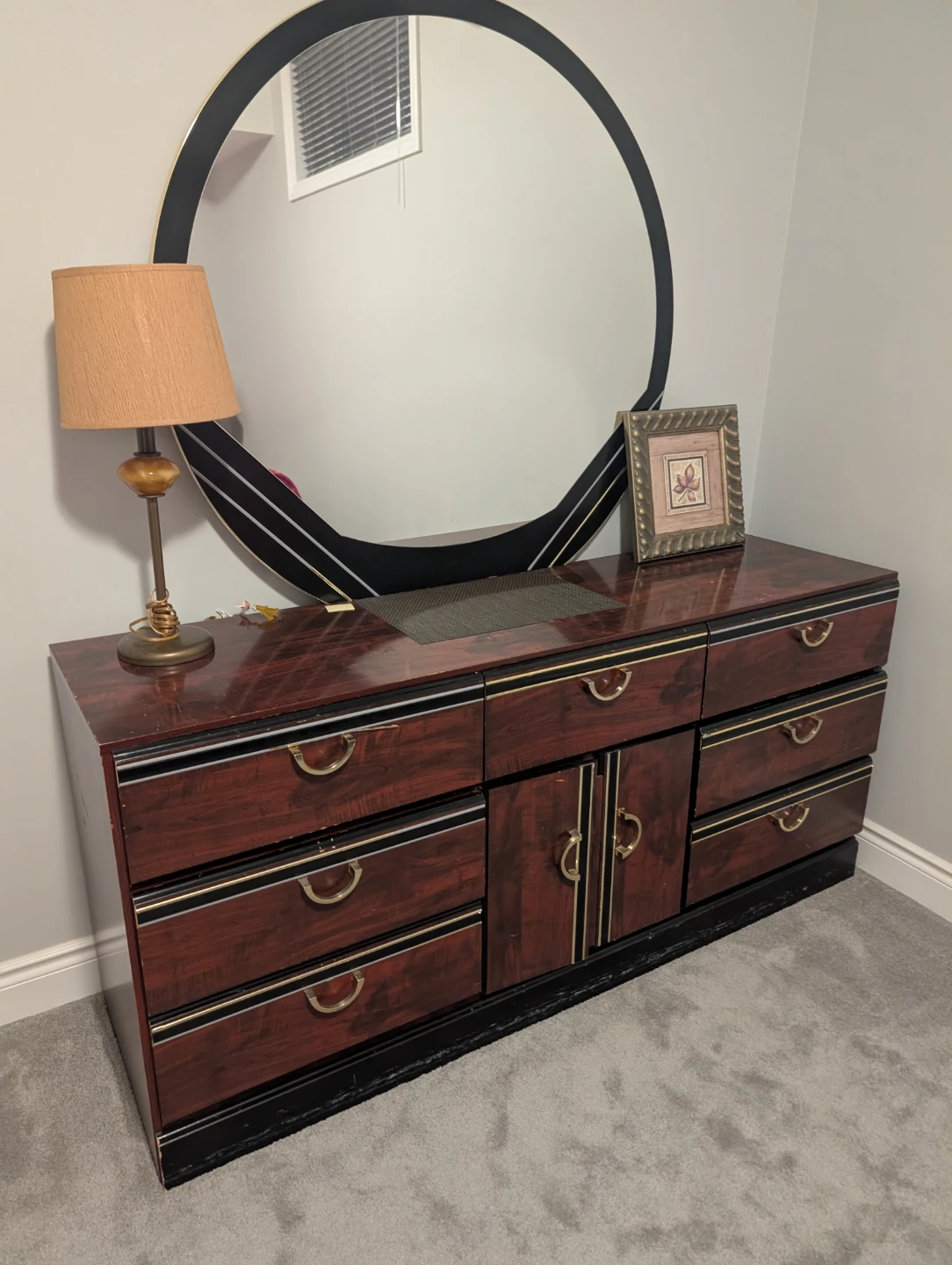 Vintage bedroom set with dresser, nightstand, and headboard