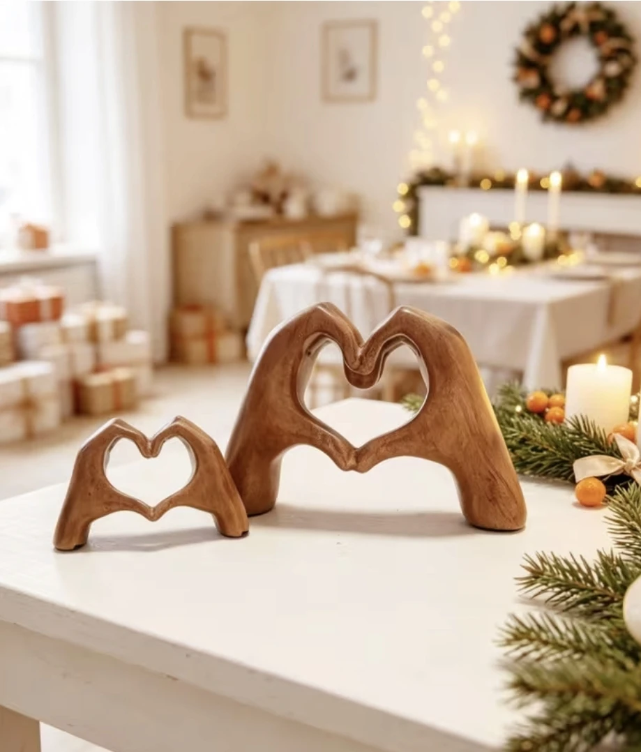 Love - Heart Hands Wooden Sculpture Décor  2 pcs set *new - photo 2