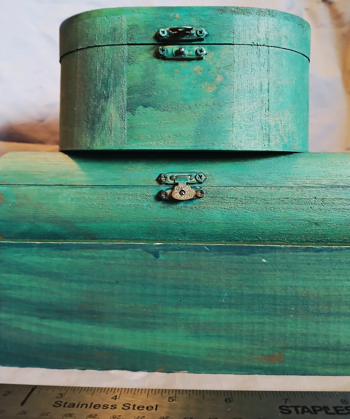 Set of 3 Green Decorative Wood Boxes