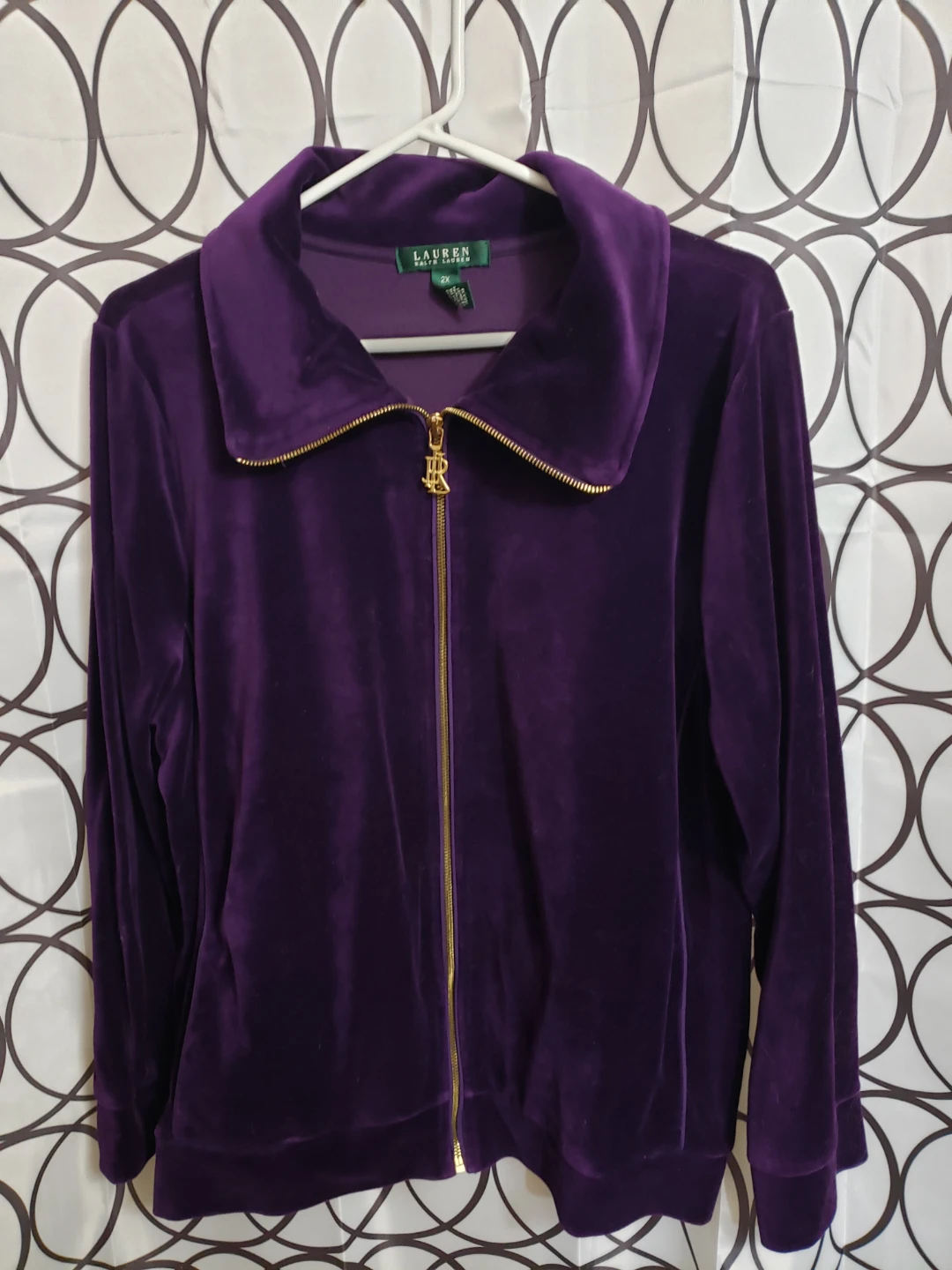 Lauren Ralph Lauren Purple Velour Zip-Up Jacket