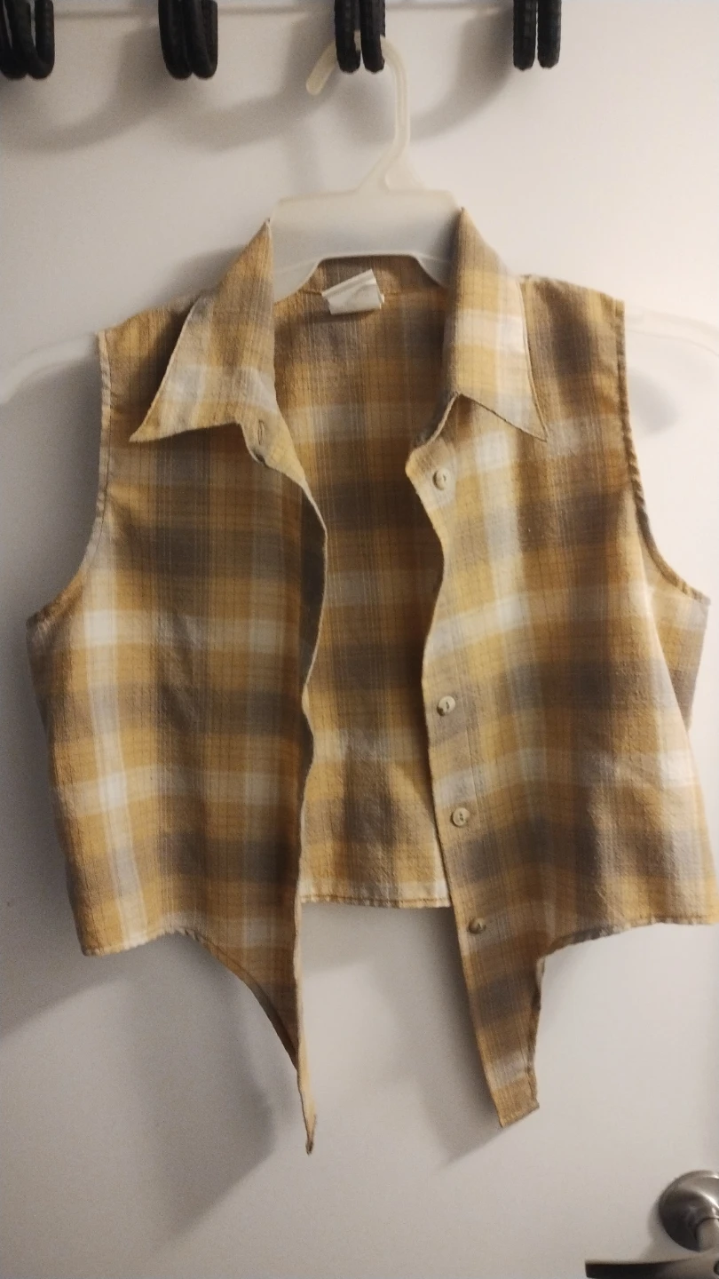 Yellow Plaid Sleeveless Tie-Front Top