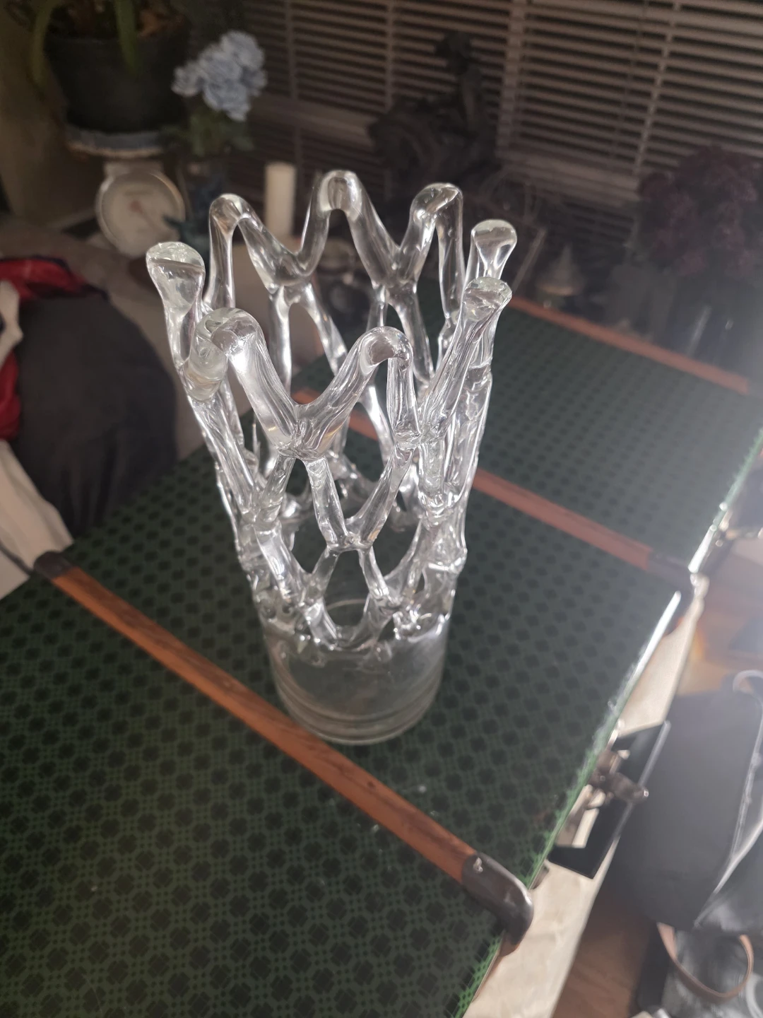 Vintage hand blown Clear glass sculptural vase